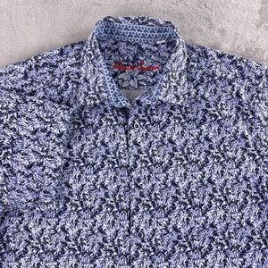 Robert Graham Shirt Mens Size Large Blue Floral Print Classic Fit‎ Short Sleeve